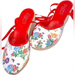 𝐏𝐀𝐑𝐓𝐒 | FLORAL SEQUIN RIBBONED WEDGES